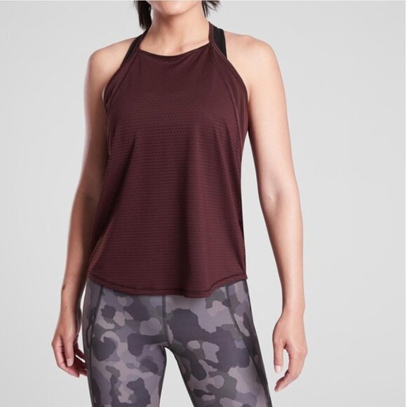 Athleta Burgundy Chi Dot Mesh Racerback Tank Small - Picture 1 of 7